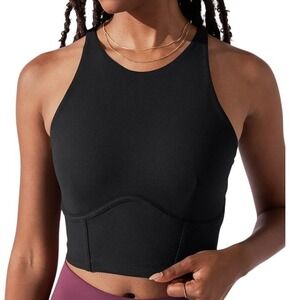 Popflex Cleo Corset Crop Bralette Womens M Black High Neck Low Impact Activewear